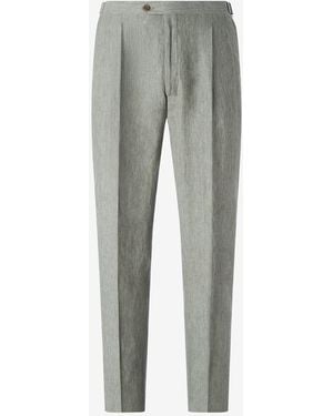 Corneliani Sage 2-Dart Chambray Linen Pants - Gray