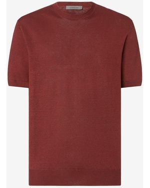 Corneliani Burgundy Pure Linen Crew Neck Knitwear - Red