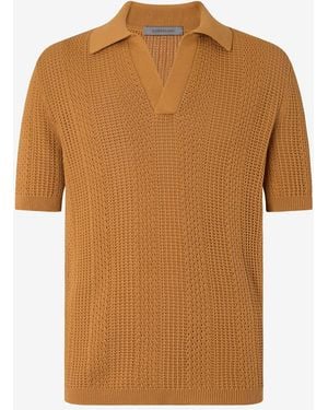 Corneliani Buttonless Pure Cotton Polo Shirt - Brown