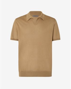 Corneliani Hazelnut-Colored Pure Silk Buttonless Polo - Natural