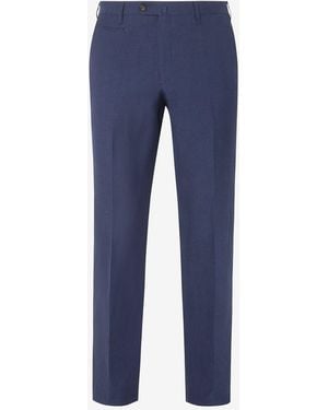 Corneliani Wool And Linen Chambray Trousers - Blue