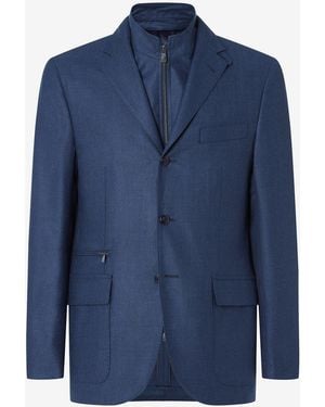 Corneliani Silk And Wool Jacket With Inner Vest - Blue