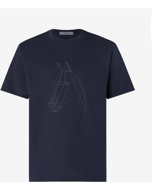 Corneliani Crewneck Jersey T-Shirt With Print - Blue