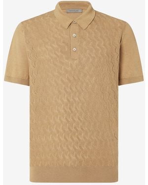 Corneliani Silk And Cotton Crew Neck Polo - Natural