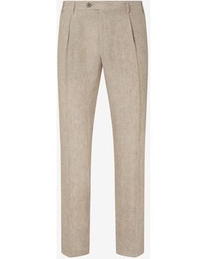 Corneliani Single-Dart Trousers Made From Pure Linen Chambray - Natural