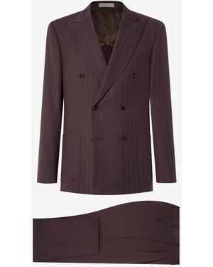 Corneliani Naturally Stretch Pure 130's Wool Suit With Herringbone Pattern - Purple