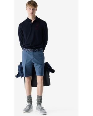 Corneliani Garment-Dyed Aviator Gabardine Bermuda Shorts - Blue