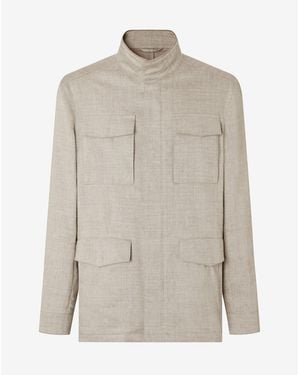 Corneliani Sand Linen, Stretch Wool Field Jacket - White