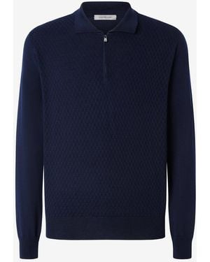 Corneliani Zip-Up Pure Extra Fine Wool Polo Shirt - Blue