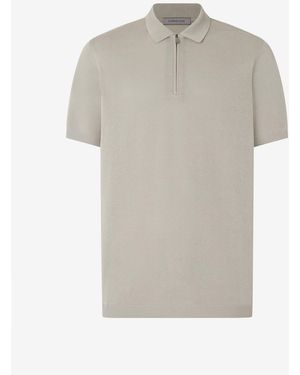 Corneliani Taupe Zipped Pure Cotton Polo Shirt - Grey