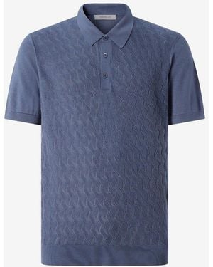 Corneliani Light Silk And Cotton Crew Neck Polo - Blue