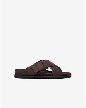 Corneliani Dark Sandals With Suede Crossover Straps - Brown