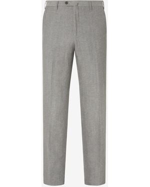 Corneliani Wool And Linen Chambray Trousers - Grey
