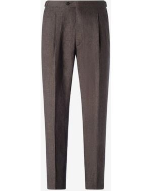 Corneliani 2-Dart Chambray Linen Trousers - Grey