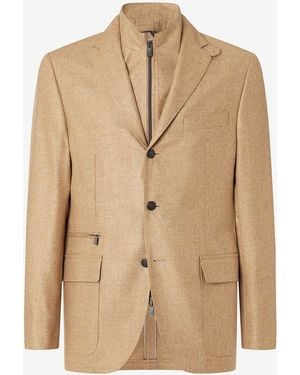 Corneliani Camel Silk And Wool Jacket With Inner Vest - Natural