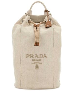 Prada Sand Canvas Backpack - White