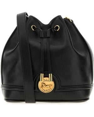 Chloé Horse Medal Leather Bucket Bag - Black