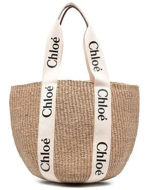 Chloé Woody Large Straw Basket Shopper - White