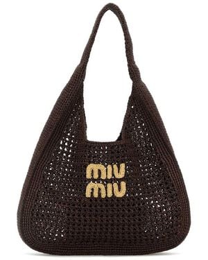Miu Miu Raffia-effect Woven Hobo Bag - Black