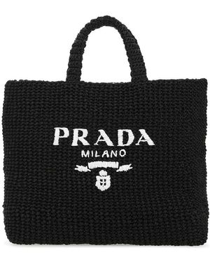 Prada Raffia Shopping Bag - Black
