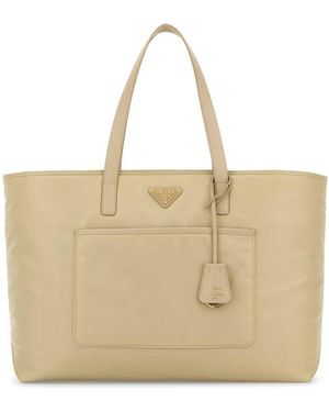 Prada Re-edition 1978 Large Re-nylon And Saffiano Leather Tote Bag - Natural