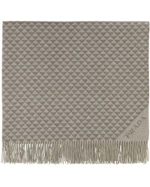 Prada Embroidered Wool Blend Double Blanket - Grey