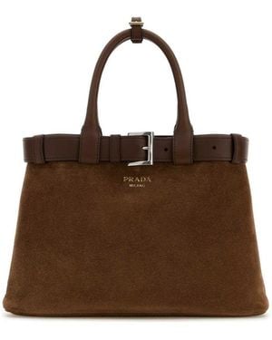 Prada Buckle Medium Handbag - Brown