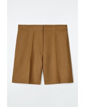 COS Tailored Elasticated Linen Shorts In Beige - Natural