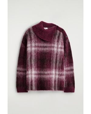 COS Buttoned Checked Alpaca-Blend Sweater - Red