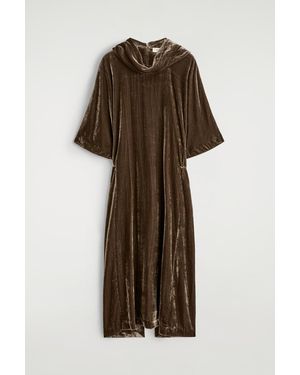 COS Draped-Neck Velvet Midi Dress - Brown