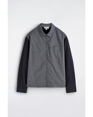 COS Jersey-Panelled Checked Harrington Jacket - Grey