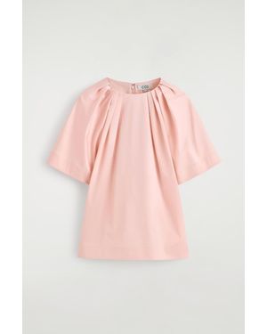 COS Gathered Short-Sleeved Cotton Top - Pink
