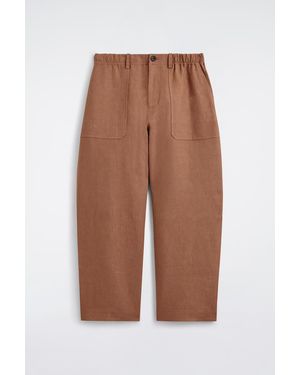 COS Linen Relaxed-Fit Barrel-Leg Trousers - Brown