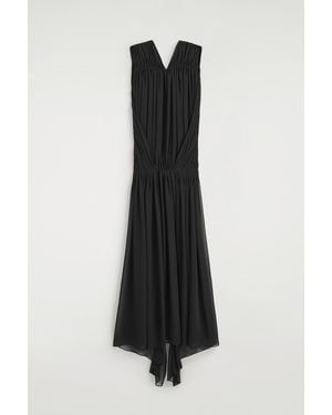 COS Draped Gathered Chiffon Maxi Dress - Black