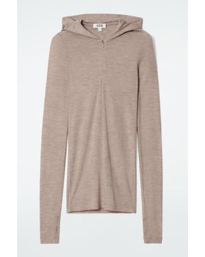COS Slim Half-Zip Wool Hoodie - Brown