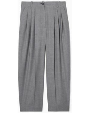 COS Regular Wool Barrel-leg Trousers - Grey