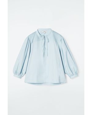 COS Tie-detail Pleated Blouse - Blue