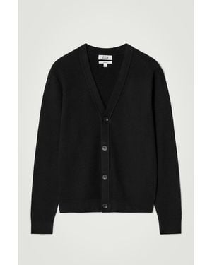 COS Textured Knitted Cotton V-Neck Cardigan - Black