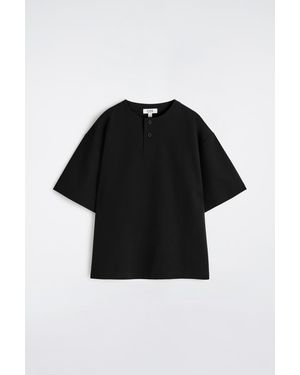 COS Oversized Cotton-Jersey Henley T-Shirt - Black