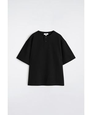 COS Oversized Cotton-Jersey Henley T-Shirt - Black