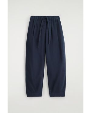 COS Cotton Tapered Drawstring Trousers - Blue