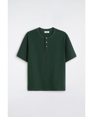 COS Contrast-Tipped Cotton-Piqué Henley Top - Green