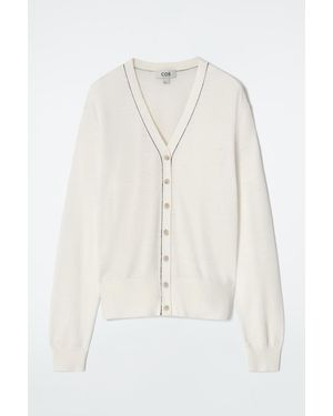 COS Merino Wool-Linen Blend V-Neck Cardigan - White