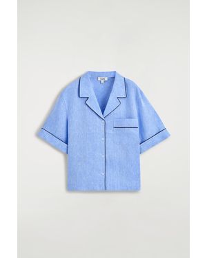 COS Contrast-Piped Linen Resort Shirt - Blue