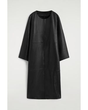 COS Paneled Leather Long Coat - Black