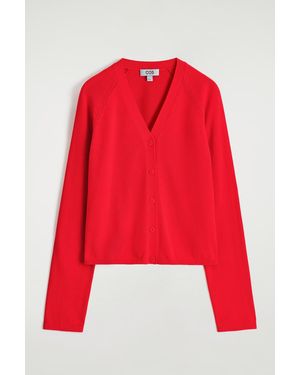 COS Knitted Cotton V-Neck Cardigan - Red