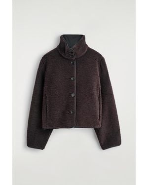 COS Funnel-Neck Teddy Jacket - Black
