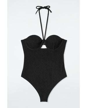 COS Ribbed Underwired Halterneck Swimsuit - Black