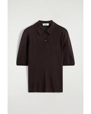 COS Sheer Knit Silk Polo Shirt - Black