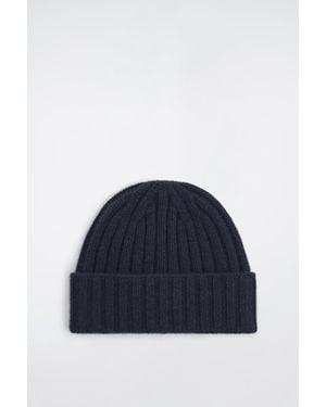 COS Chunky Ribbed Cashmere Beanie - Blue
